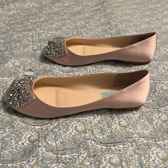 Betsey Johnson- Rhinestone and Champagne Pink Satin Flats - Picture 7 of 9